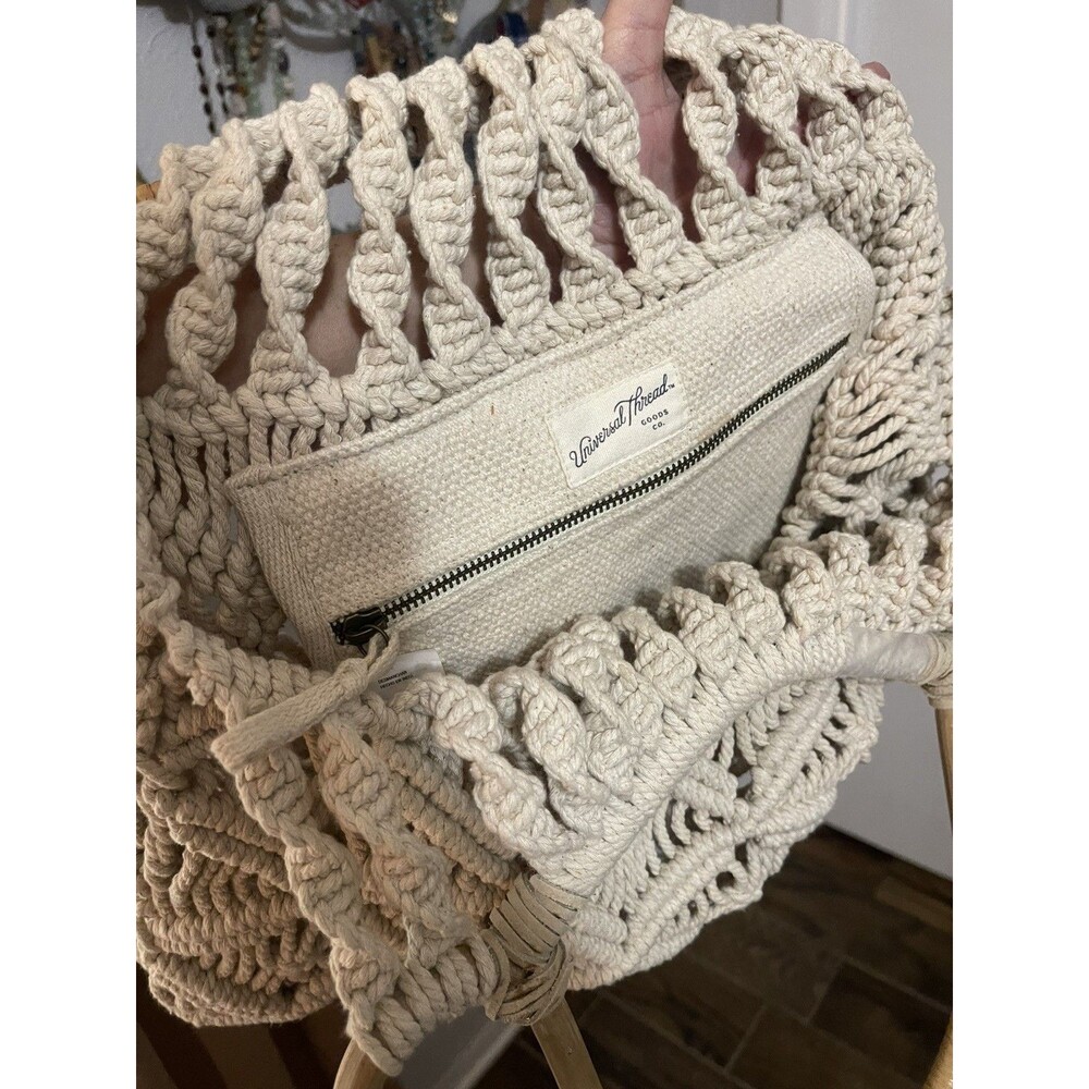 Universal Thread White Crochet Macrame Handbag Wi… - image 7